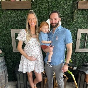 Pink Blush Maternity Pink Floral Puff Sleeve Maternity Mini Dress Size Medium